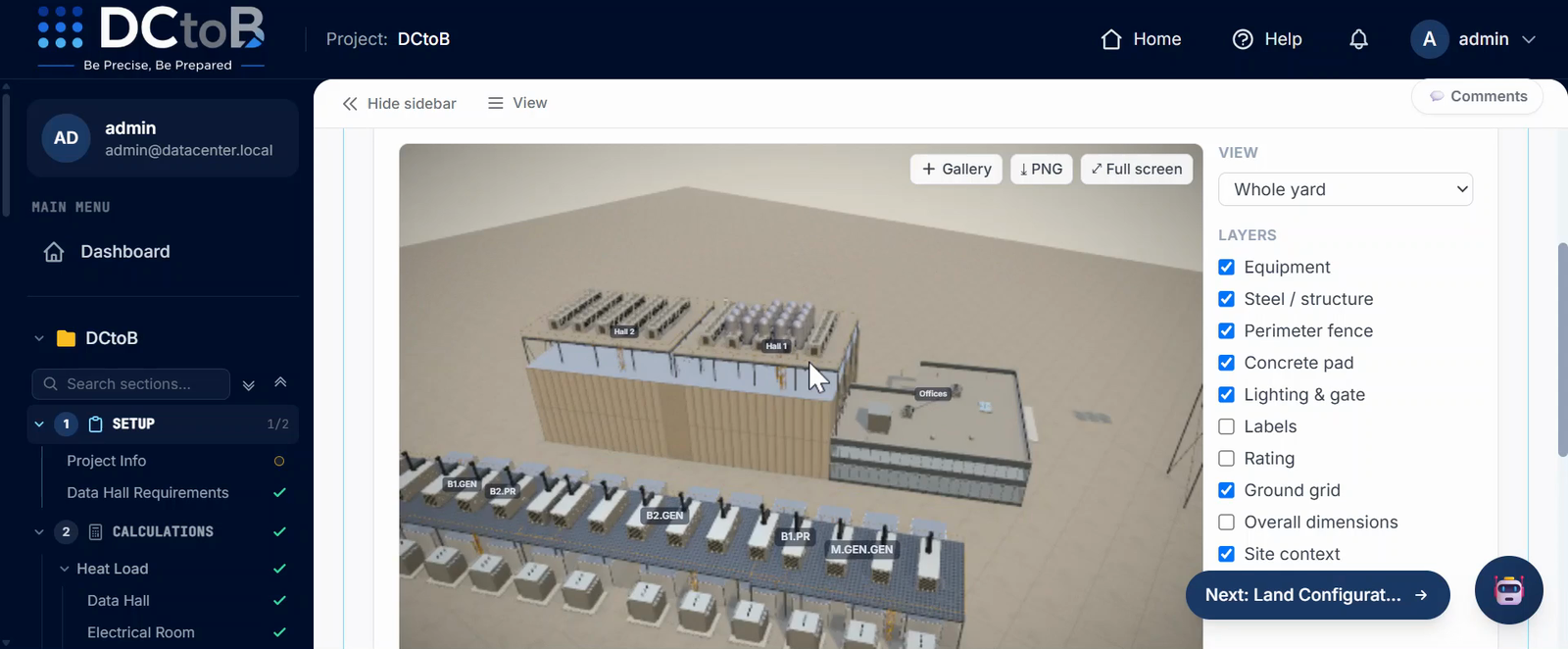 3D generator yard with standby gensets