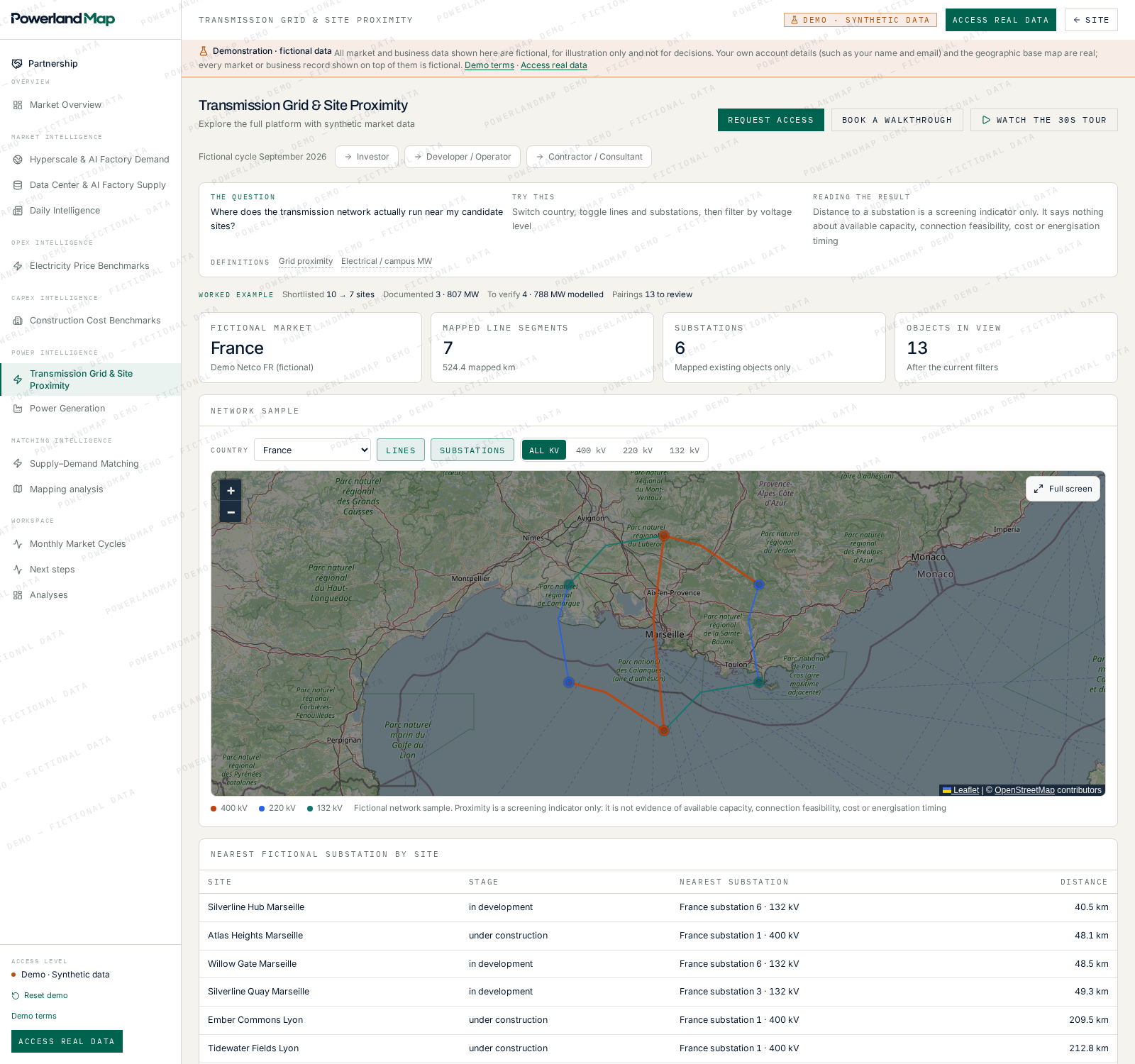 PowerlandMap transmission grid and site proximity screening